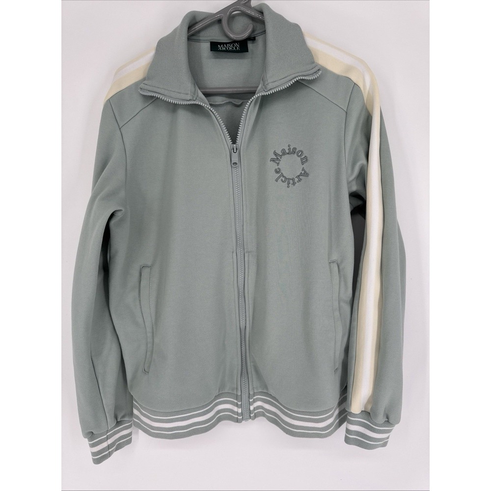 Maison Article Shoe Palace Track Jacket Mens M Sage Green Cream Stripe Retro